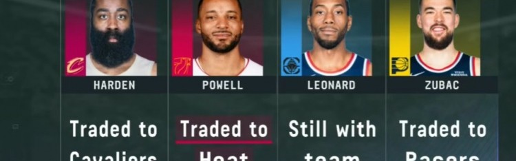 快船上季四人组只剩小卡：哈登赴骑士 大祖去步行者 鲍威尔去热火